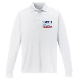 Harris Walz Obviously 2024 Performance Long Sleeve Polo