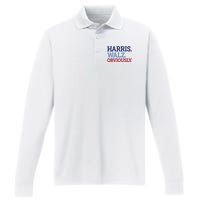 Harris Walz Obviously 2024 Performance Long Sleeve Polo