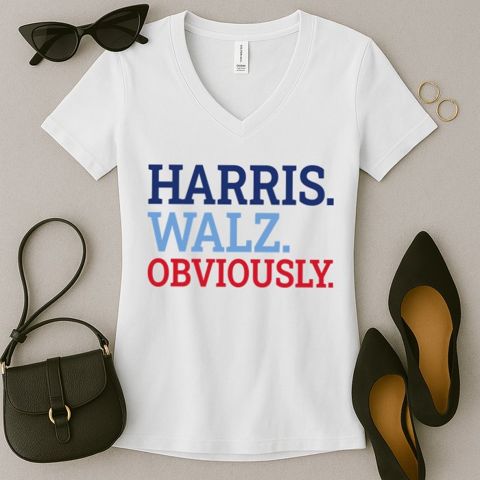 Harris Walz Obviously 2024 Women's V-Neck T-Shirt