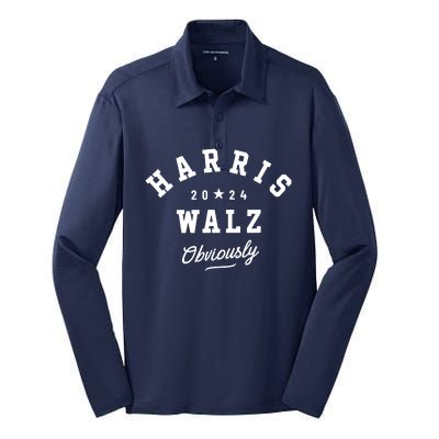 Harris Walz Obviously 2024 Elegant Minimalist Silk Touch Performance Long Sleeve Polo