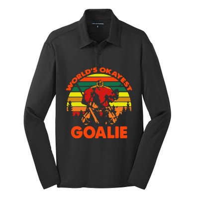 Hockey Worlds Okayest Goalie Vintage Silk Touch Performance Long Sleeve Polo