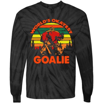 Hockey Worlds Okayest Goalie Vintage Tie-Dye Long Sleeve Shirt