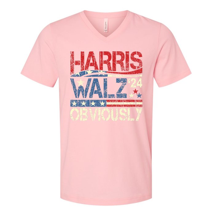 Harris Walz Obviously! Harris Waltz 2024 Election V-Neck T-Shirt