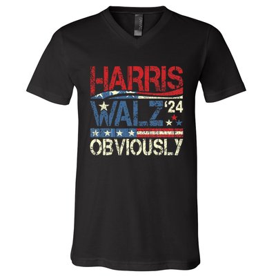 Harris Walz Obviously! Harris Waltz 2024 Election V-Neck T-Shirt