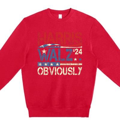 Harris Walz Obviously! Harris Waltz 2024 Election Premium Crewneck Sweatshirt