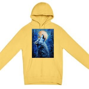 Howling Wolf Oil Painting Premium Pullover Hoodie