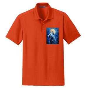 Howling Wolf Oil Painting Dry Zone Grid Polo