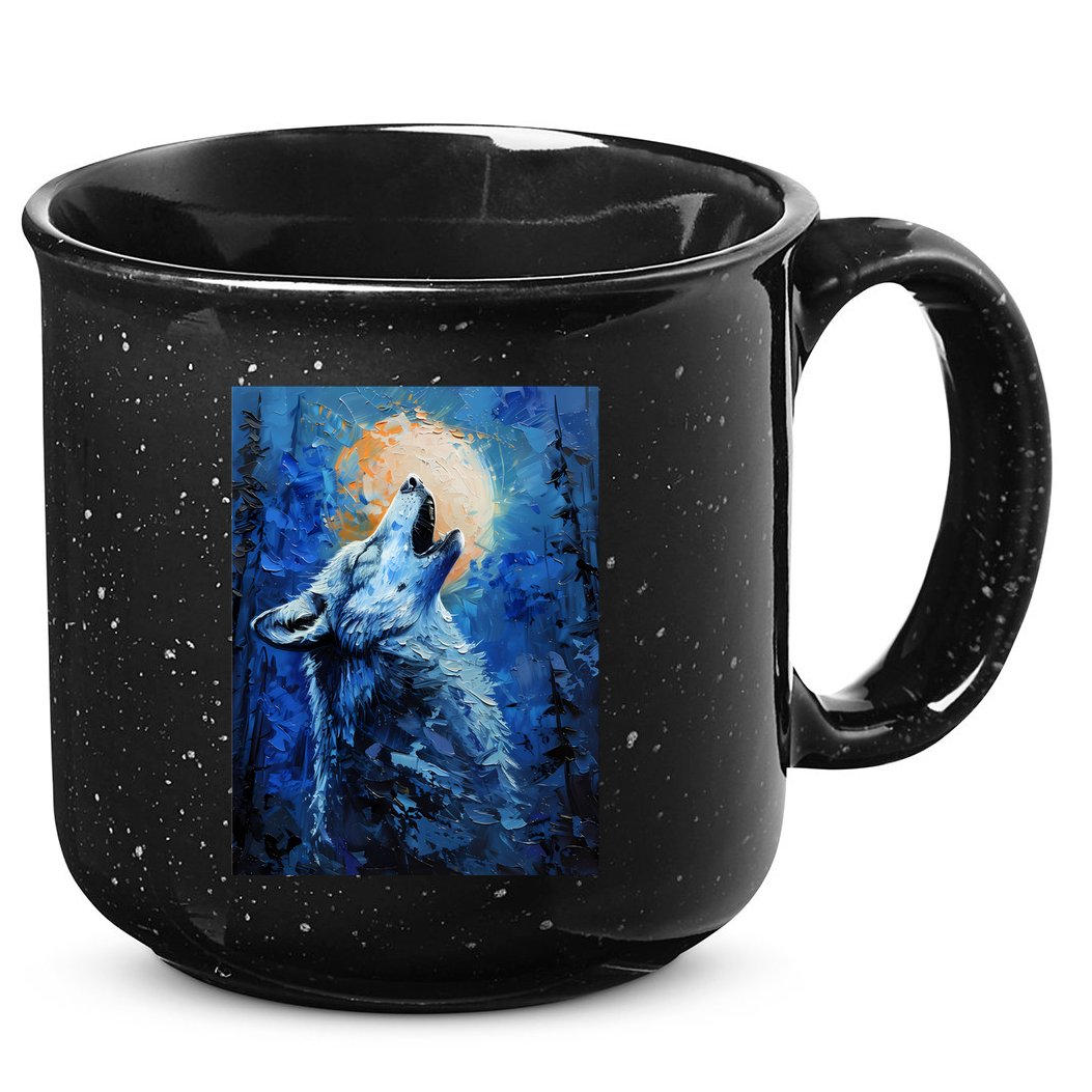 Howling Wolf Oil Painting 15oz Campfire Ceramic Mug
