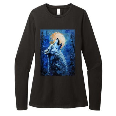 Howling Wolf Oil Painting Womens CVC Long Sleeve Shirt