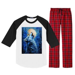 Howling Wolf Oil Painting Raglan Sleeve Pajama Set