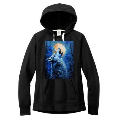 Howling Wolf Oil Painting Women's Fleece Hoodie