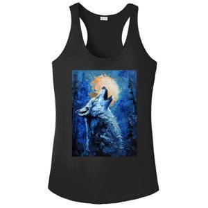 Howling Wolf Oil Painting Ladies PosiCharge Competitor Racerback Tank