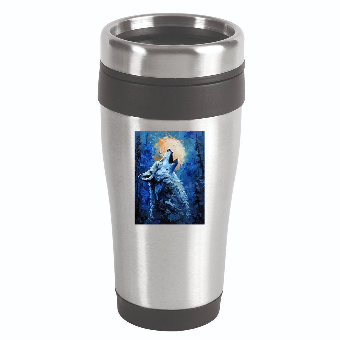 Howling Wolf Oil Painting 16oz Travel Tumbler
