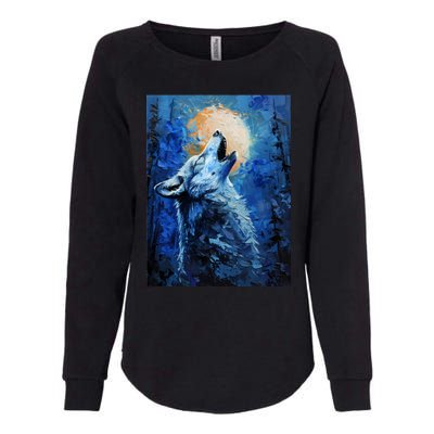 Howling Wolf Oil Painting Womens California Wash Sweatshirt