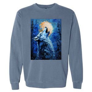 Howling Wolf Oil Painting Garment-Dyed Sweatshirt