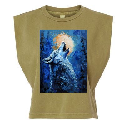 Howling Wolf Oil Painting Garment-Dyed Women's Muscle Tee