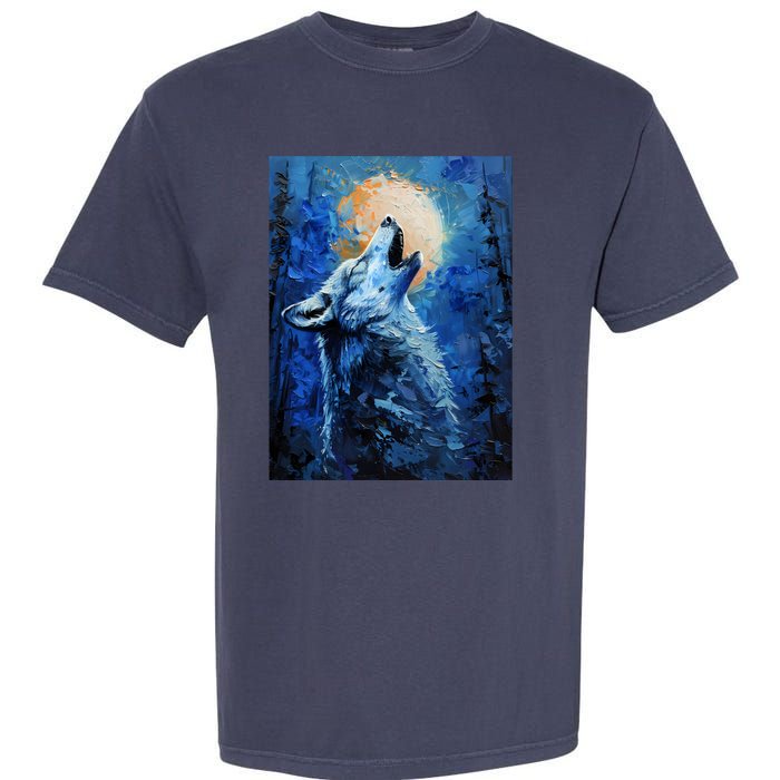 Howling Wolf Oil Painting Garment-Dyed Heavyweight T-Shirt