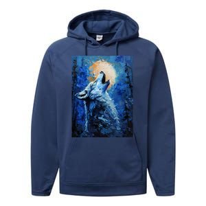 Howling Wolf Oil Painting Performance Fleece Hoodie