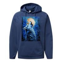 Howling Wolf Oil Painting Performance Fleece Hoodie