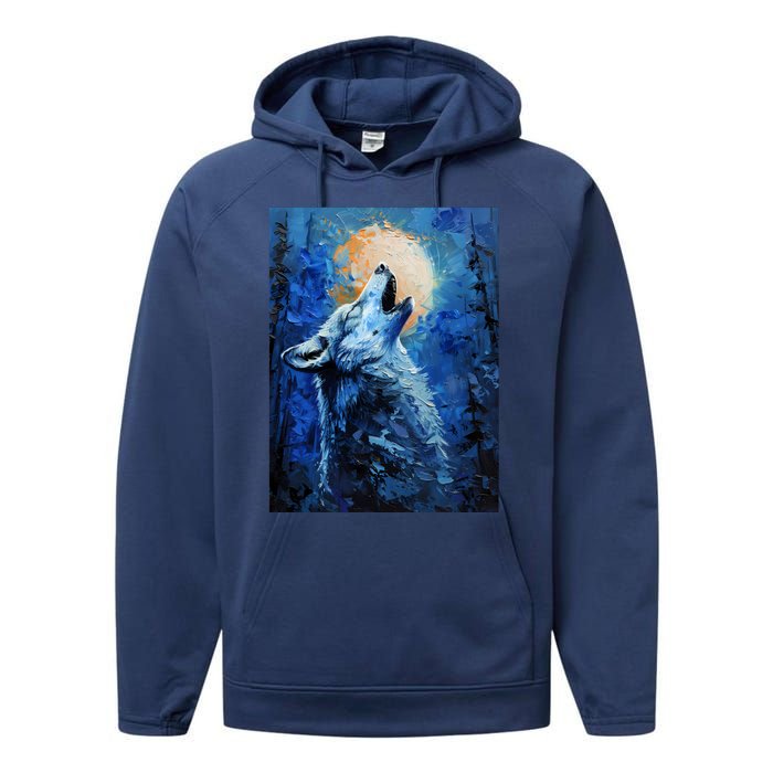 Howling Wolf Oil Painting Performance Fleece Hoodie