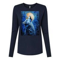 Howling Wolf Oil Painting Womens Cotton Relaxed Long Sleeve T-Shirt