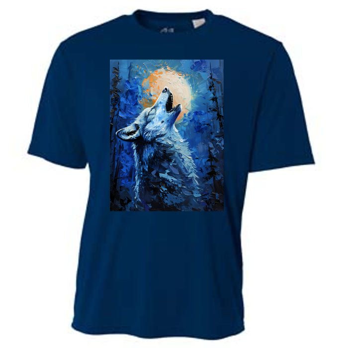 Howling Wolf Oil Painting Cooling Performance Crew T-Shirt