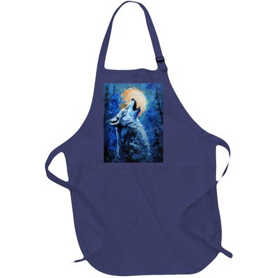 Howling Wolf Oil Painting Full-Length Apron With Pockets