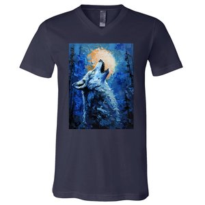 Howling Wolf Oil Painting V-Neck T-Shirt