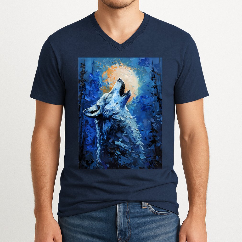 Howling Wolf Oil Painting V-Neck T-Shirt