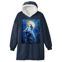 Howling Wolf Oil Painting Hooded Wearable Blanket