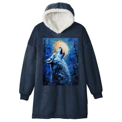 Howling Wolf Oil Painting Hooded Wearable Blanket