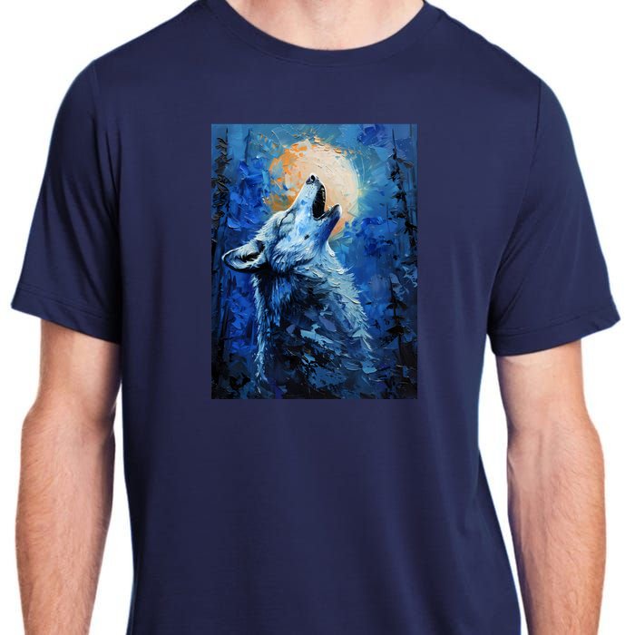 Howling Wolf Oil Painting Adult ChromaSoft Performance T-Shirt