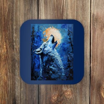 Howling Wolf Oil Painting Coaster