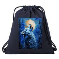 Howling Wolf Oil Painting Drawstring Bag