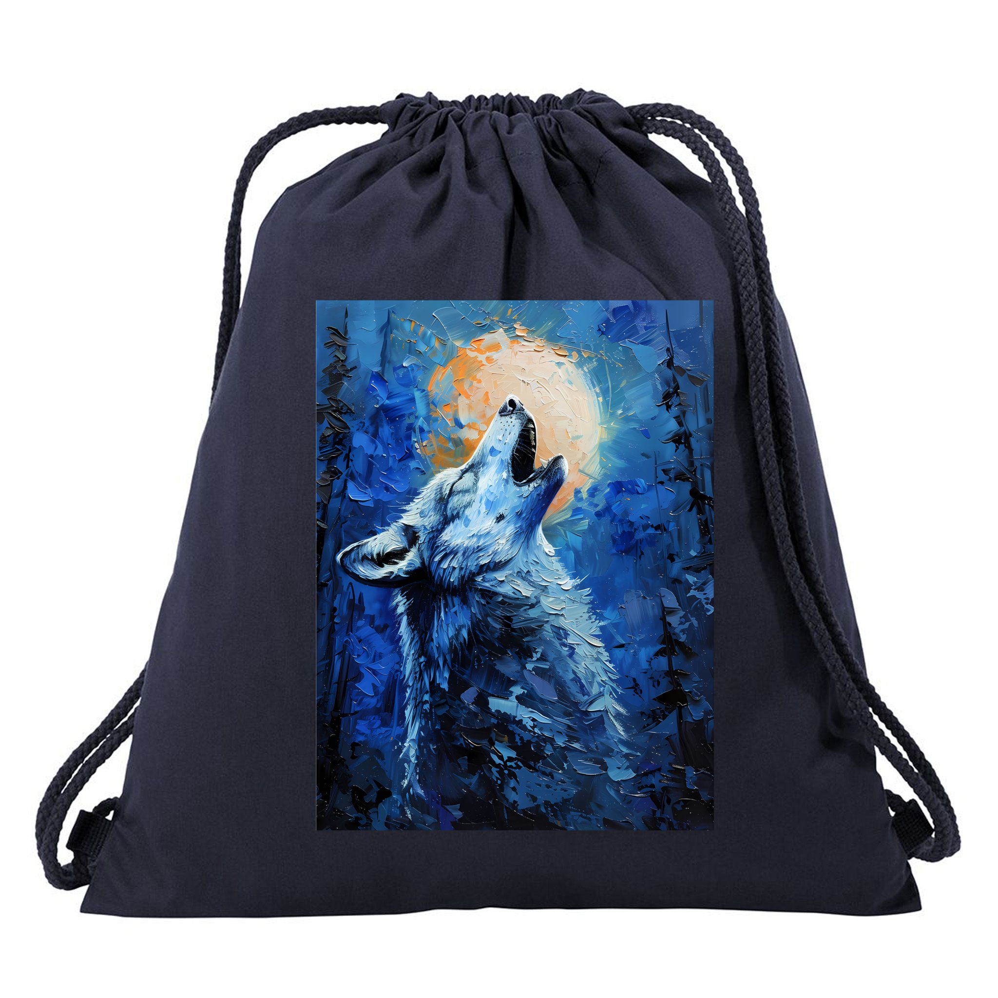 Howling Wolf Oil Painting Drawstring Bag
