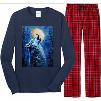 Howling Wolf Oil Painting Long Sleeve Pajama Set