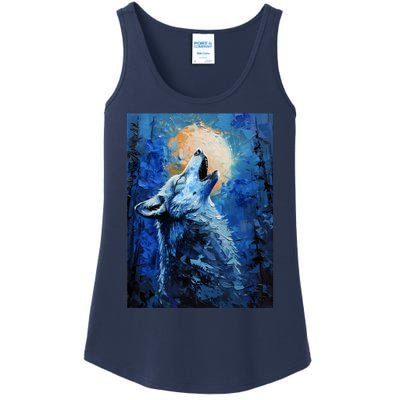 Howling Wolf Oil Painting Ladies Essential Tank