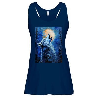 Howling Wolf Oil Painting Ladies Essential Flowy Tank