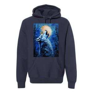 Howling Wolf Oil Painting Premium Hoodie