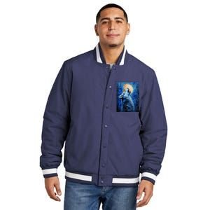 Howling Wolf Oil Painting Insulated Varsity Jacket