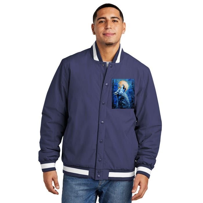 Howling Wolf Oil Painting Insulated Varsity Jacket