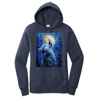 Howling Wolf Oil Painting Women's Pullover Hoodie