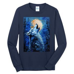 Howling Wolf Oil Painting Tall Long Sleeve T-Shirt