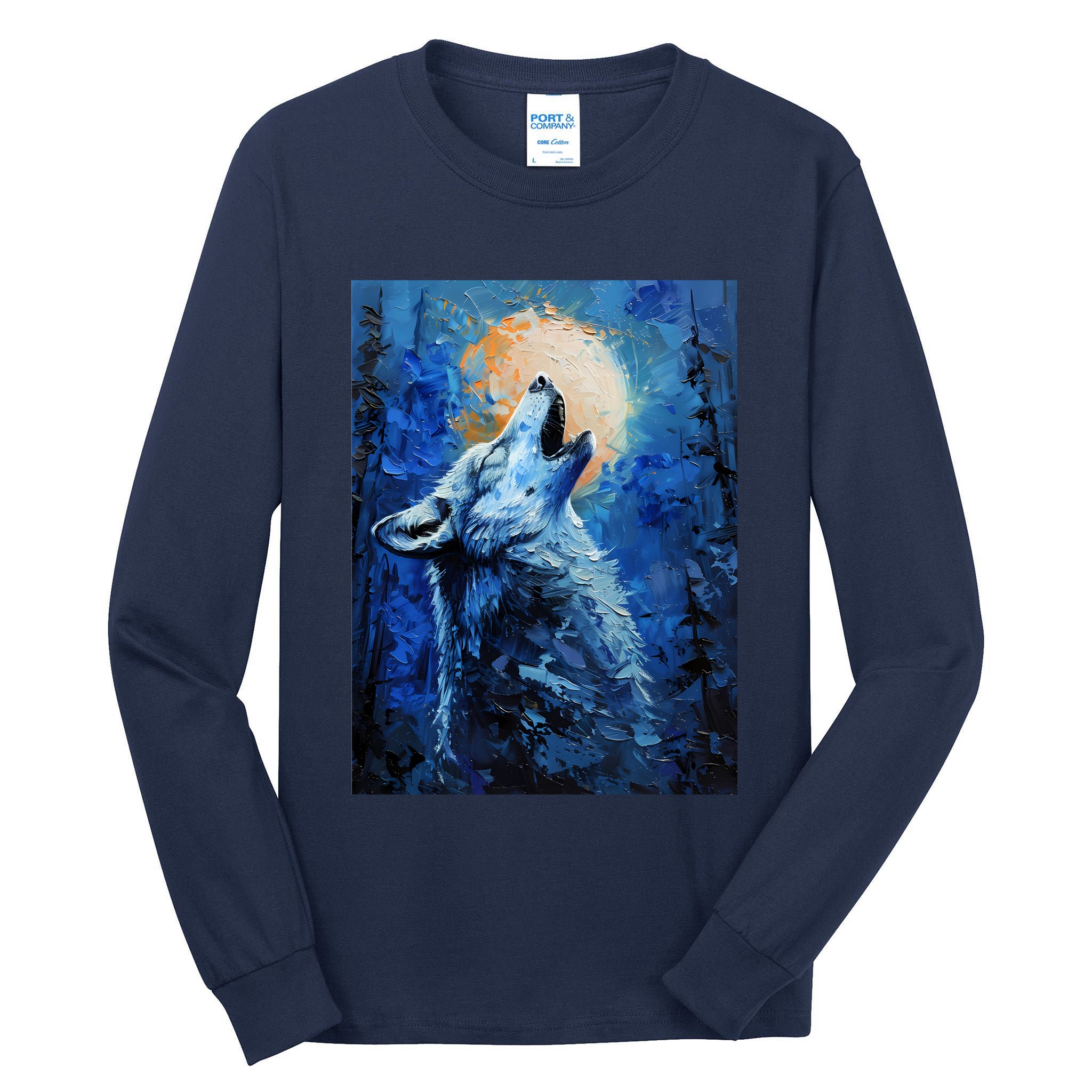 Howling Wolf Oil Painting Tall Long Sleeve T-Shirt
