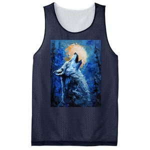 Howling Wolf Oil Painting Mesh Reversible Basketball Jersey Tank