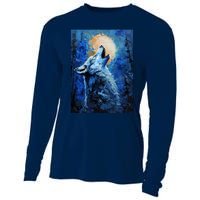 Howling Wolf Oil Painting Cooling Performance Long Sleeve Crew