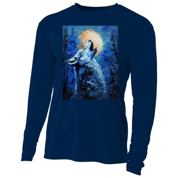 Howling Wolf Oil Painting Cooling Performance Long Sleeve Crew