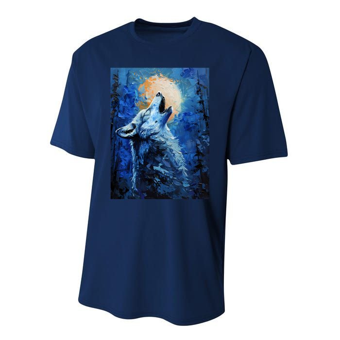 Howling Wolf Oil Painting Performance Sprint T-Shirt