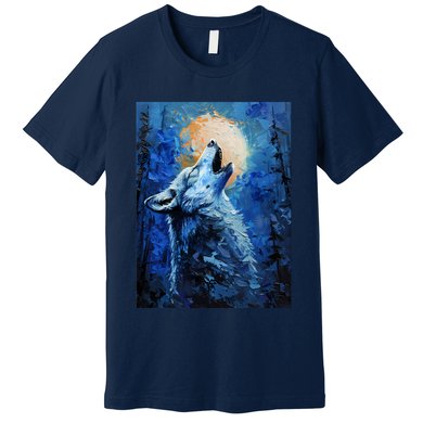 Howling Wolf Oil Painting Premium T-Shirt