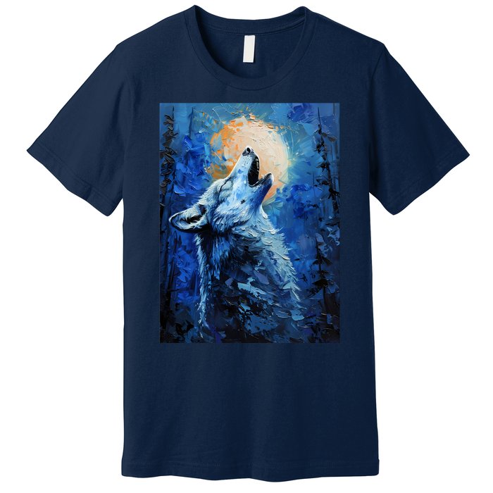 Howling Wolf Oil Painting Premium T-Shirt